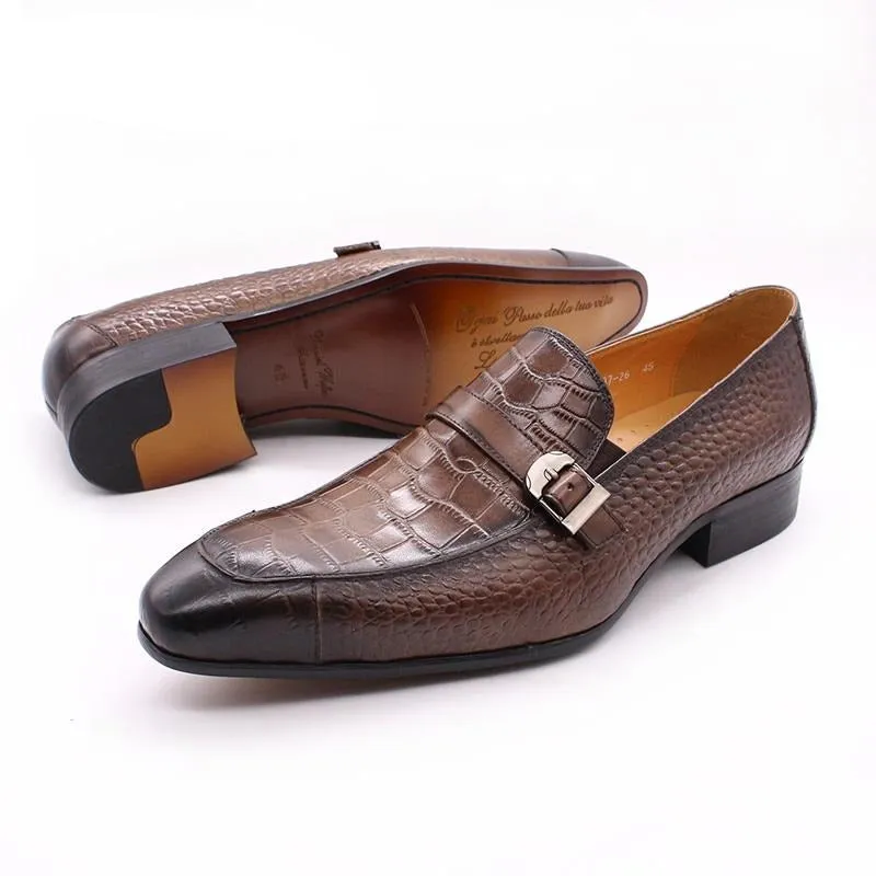 Luxury CrocPrint Buckle Strap Slip-On Leather Loafers
