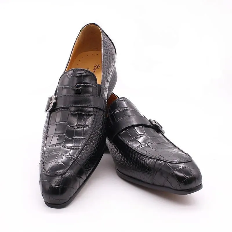 Luxury CrocPrint Buckle Strap Slip-On Leather Loafers