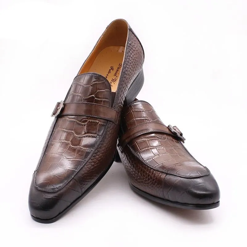 Luxury CrocPrint Buckle Strap Slip-On Leather Loafers