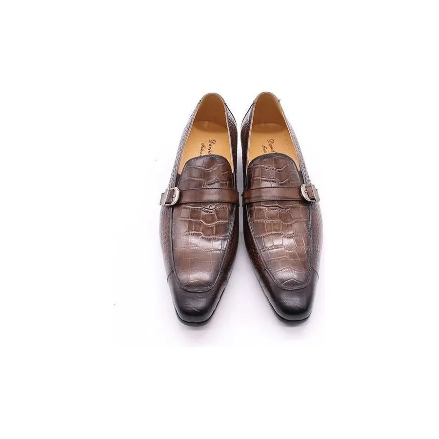 Luxury CrocPrint Buckle Strap Slip-On Leather Loafers