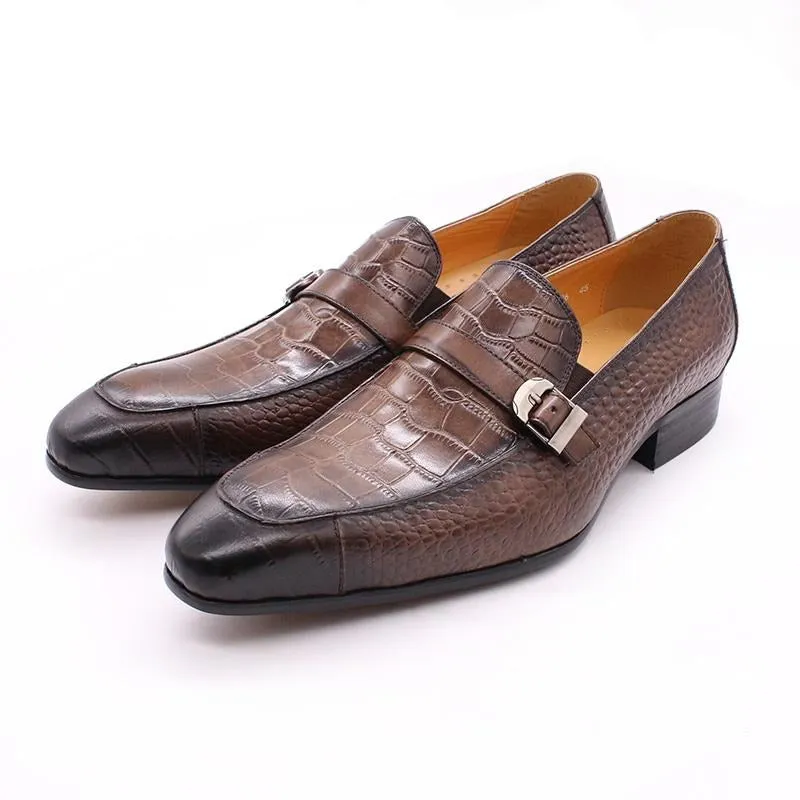 Luxury CrocPrint Buckle Strap Slip-On Leather Loafers
