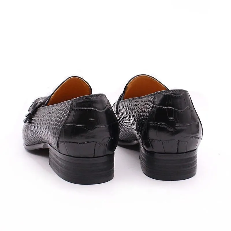 Luxury CrocPrint Buckle Strap Slip-On Leather Loafers