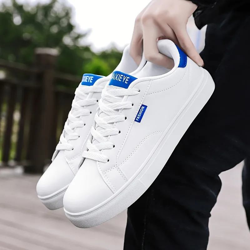 Men's Solid Color Skateboarding Shoes - Fashion Low Top Lace-up Sneakers with PU Upper, Breathable Fabric Lining, Cushioned EVA Insole, and Durable Rubber Sole for Spring/Summer, Fall - Versatile Round Toe Footwear for Casual Wear