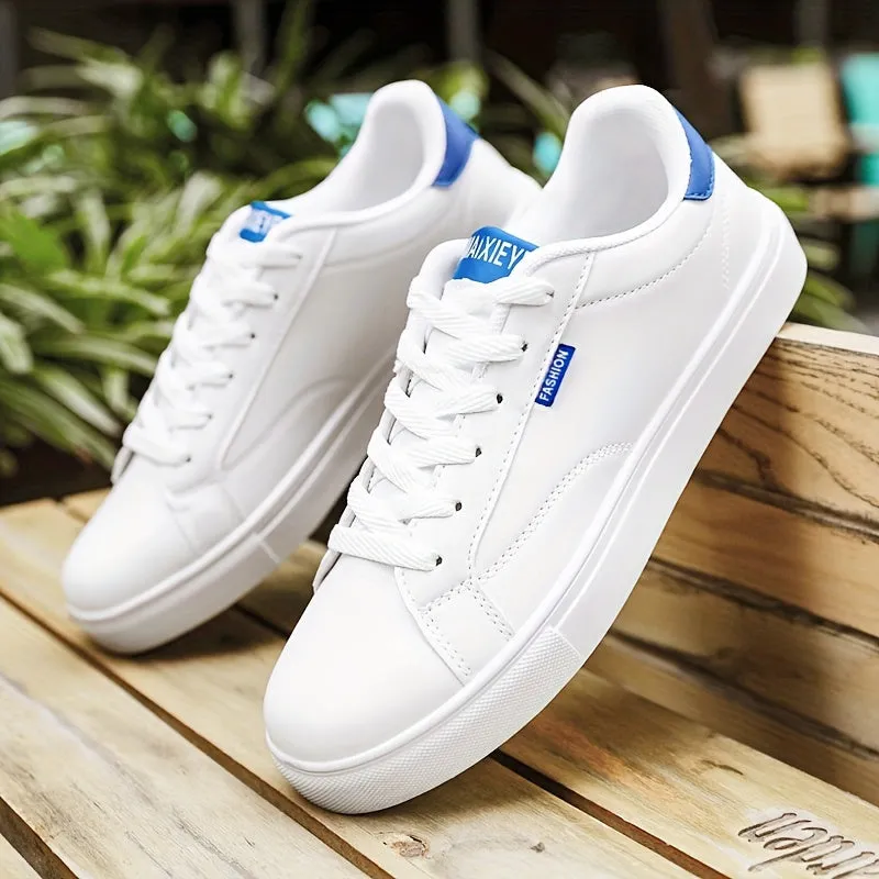 Men's Solid Color Skateboarding Shoes - Fashion Low Top Lace-up Sneakers with PU Upper, Breathable Fabric Lining, Cushioned EVA Insole, and Durable Rubber Sole for Spring/Summer, Fall - Versatile Round Toe Footwear for Casual Wear