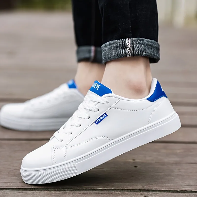 Men's Solid Color Skateboarding Shoes - Fashion Low Top Lace-up Sneakers with PU Upper, Breathable Fabric Lining, Cushioned EVA Insole, and Durable Rubber Sole for Spring/Summer, Fall - Versatile Round Toe Footwear for Casual Wear