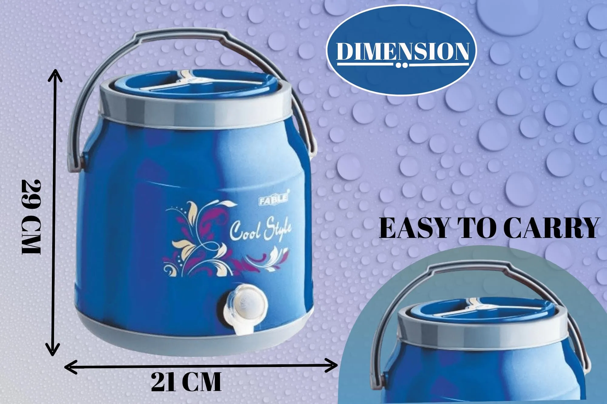 Nabhya Cool Style Chilled Water Camper Dispenser Insulated Plastic Water Jug | Food Grade | Easy to Carry | BPA Free (6 litre, Blue)