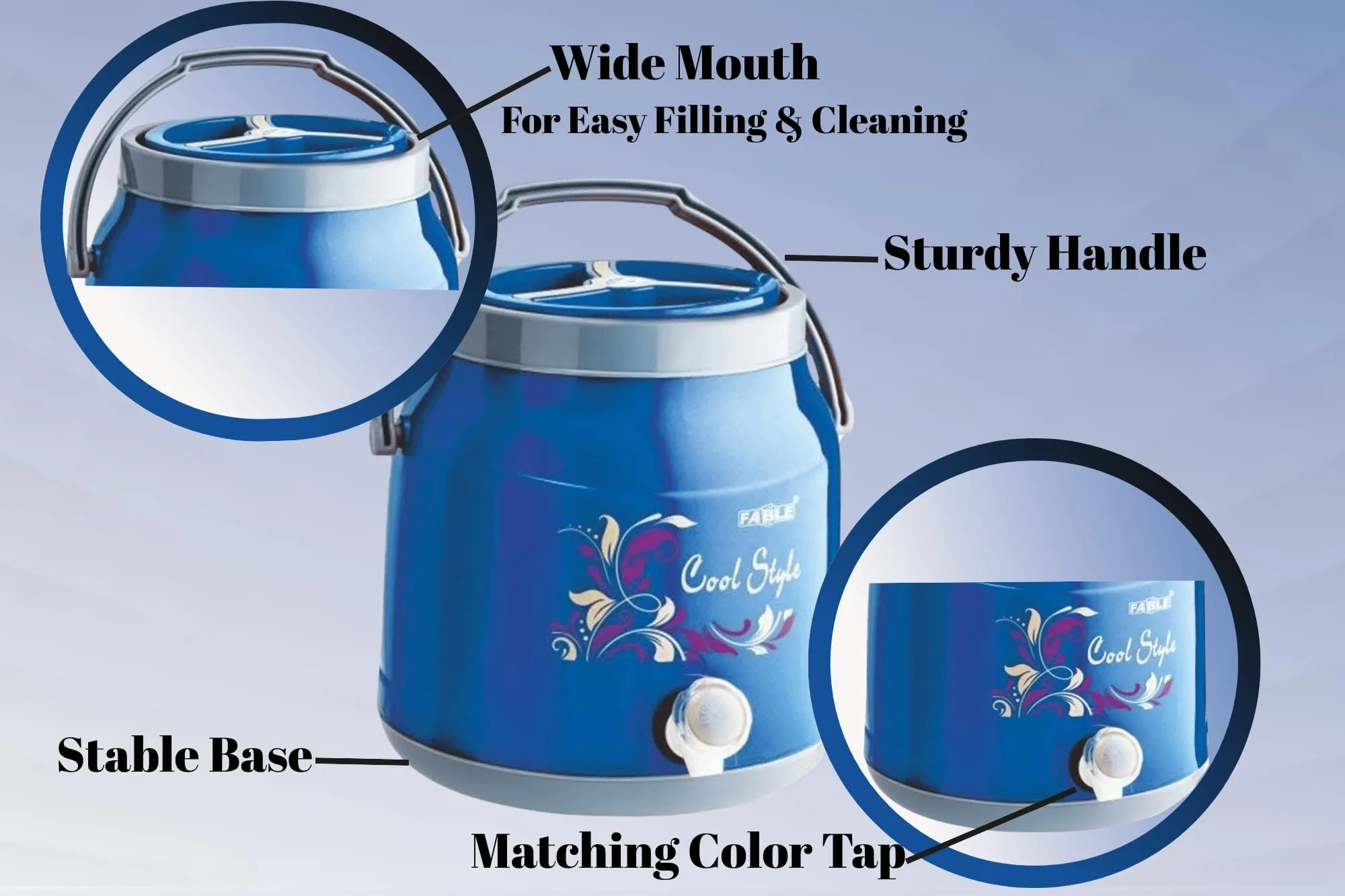 Nabhya Cool Style Chilled Water Camper Dispenser Insulated Plastic Water Jug | Food Grade | Easy to Carry | BPA Free (6 litre, Blue)