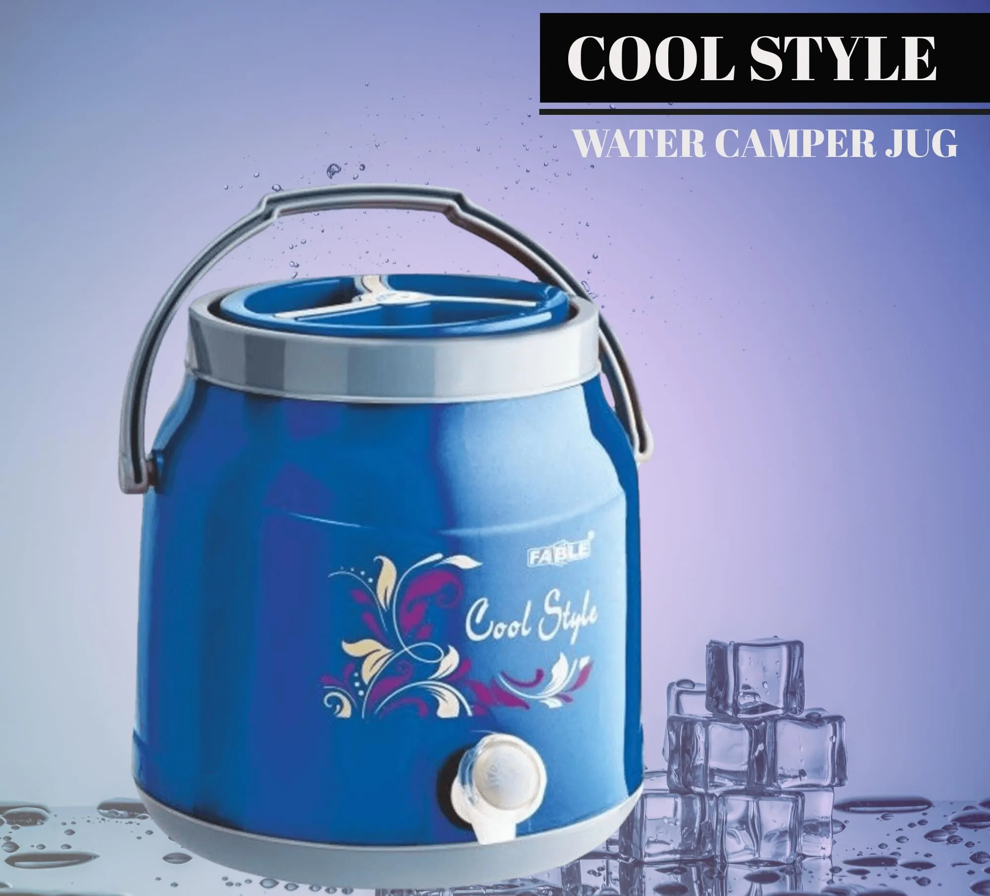 Nabhya Cool Style Chilled Water Camper Dispenser Insulated Plastic Water Jug | Food Grade | Easy to Carry | BPA Free (6 litre, Blue)