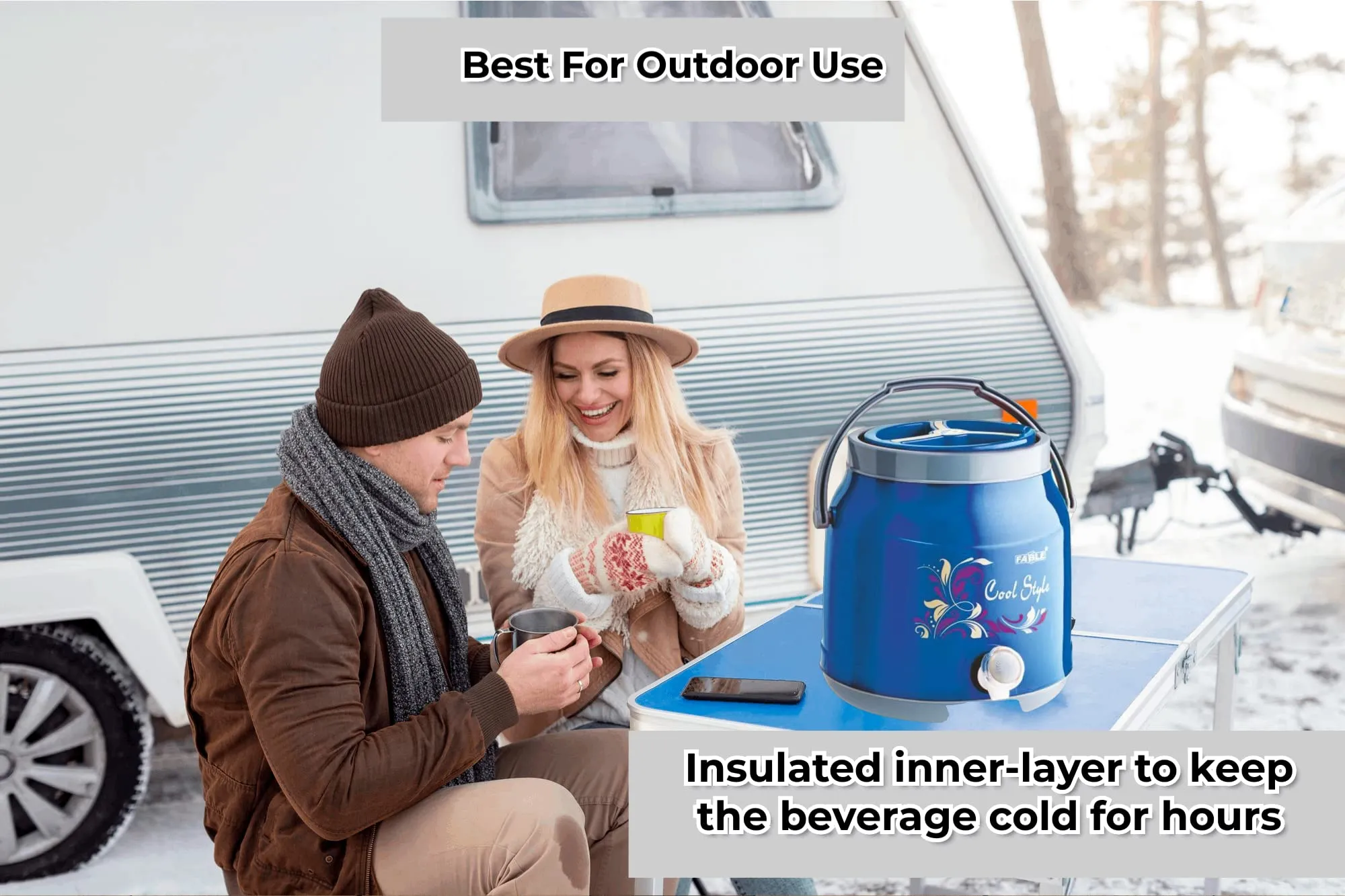 Nabhya Cool Style Chilled Water Camper Dispenser Insulated Plastic Water Jug | Food Grade | Easy to Carry | BPA Free (6 litre, Blue)