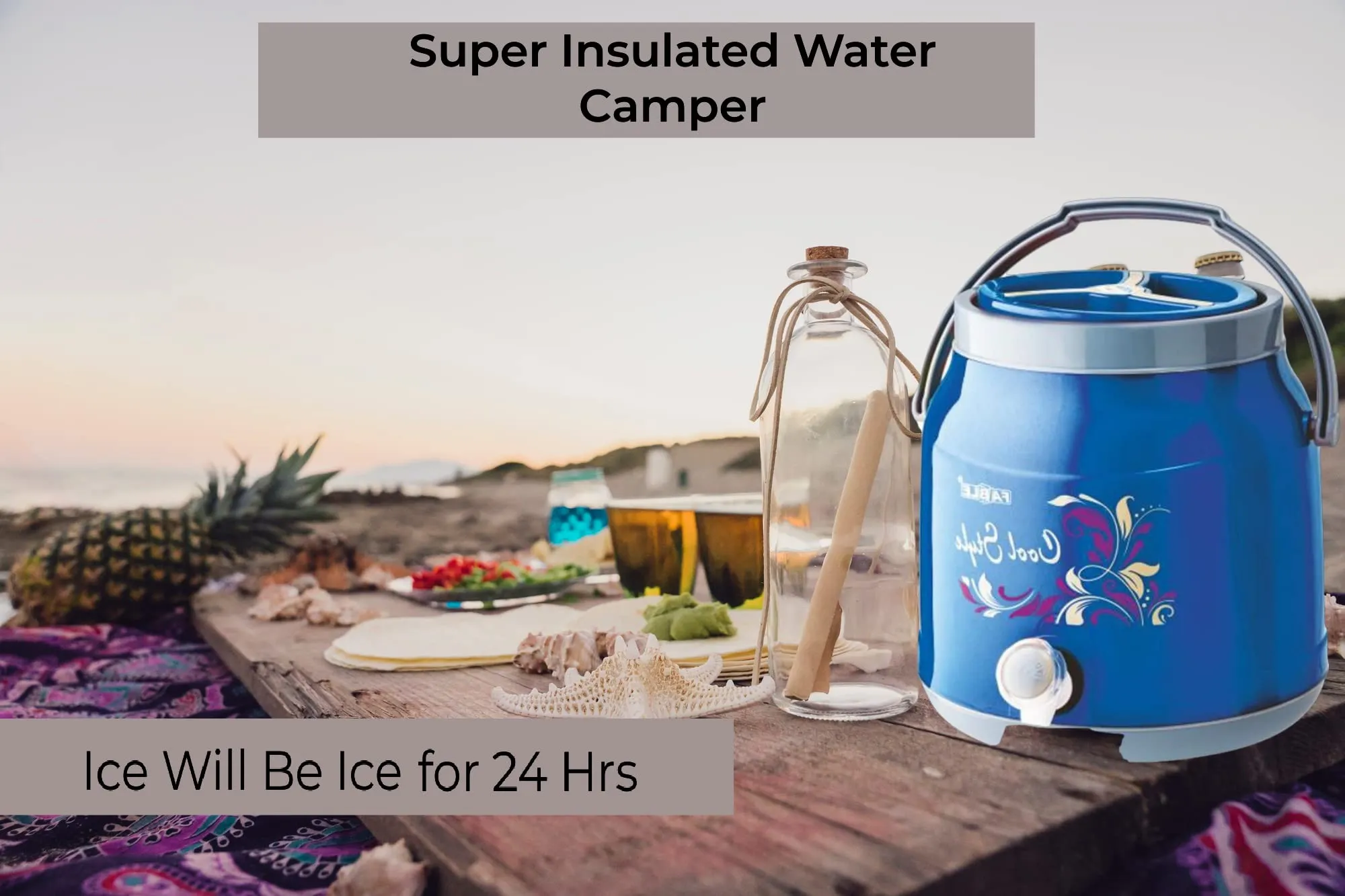 Nabhya Cool Style Chilled Water Camper Dispenser Insulated Plastic Water Jug | Food Grade | Easy to Carry | BPA Free (6 litre, Blue)
