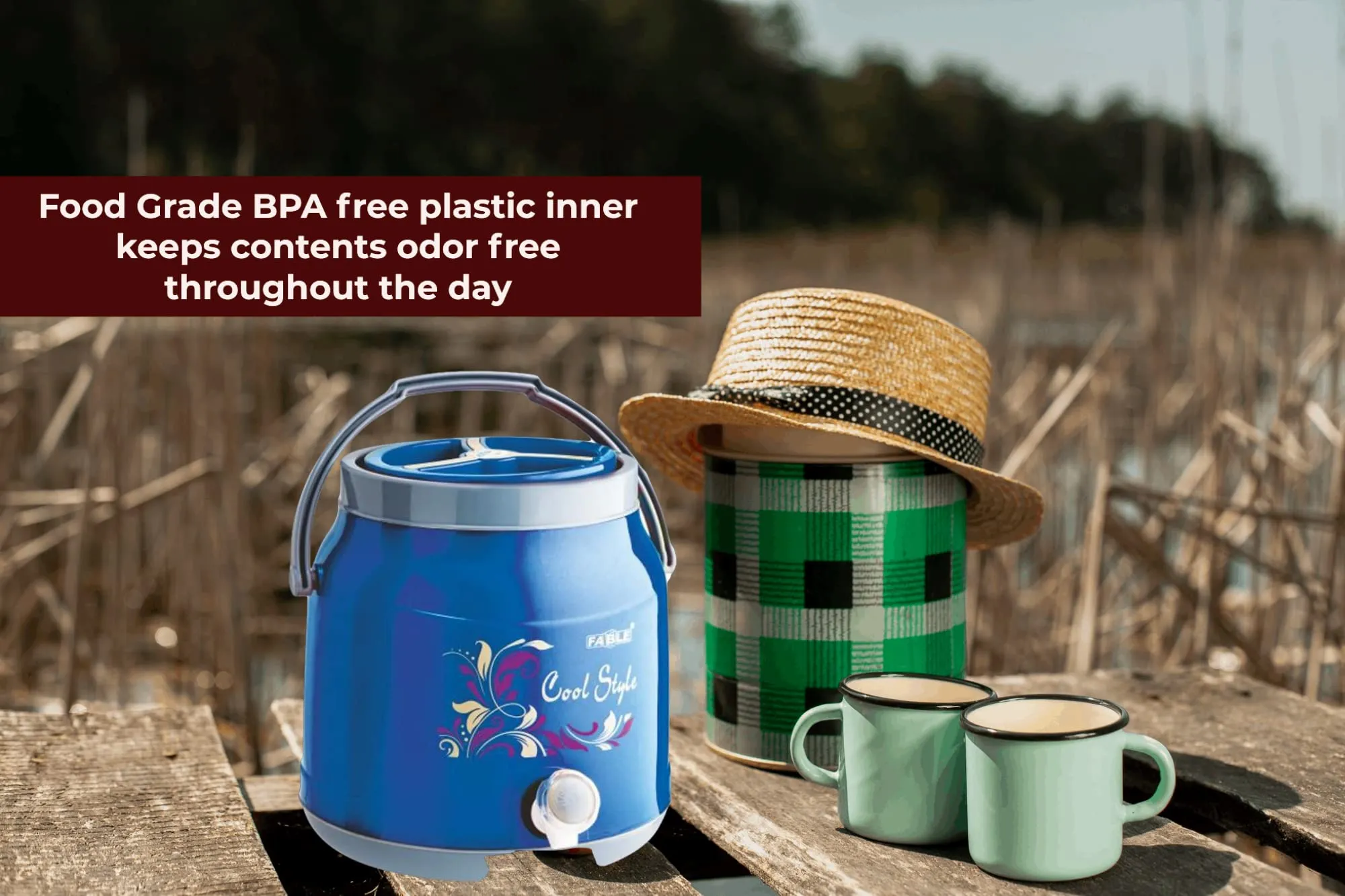 Nabhya Cool Style Chilled Water Camper Dispenser Insulated Plastic Water Jug | Food Grade | Easy to Carry | BPA Free (6 litre, Blue)