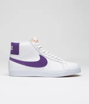 Nike SB Blazer Mid Shoes - White / Court Purple - White - Gum Light Brown
