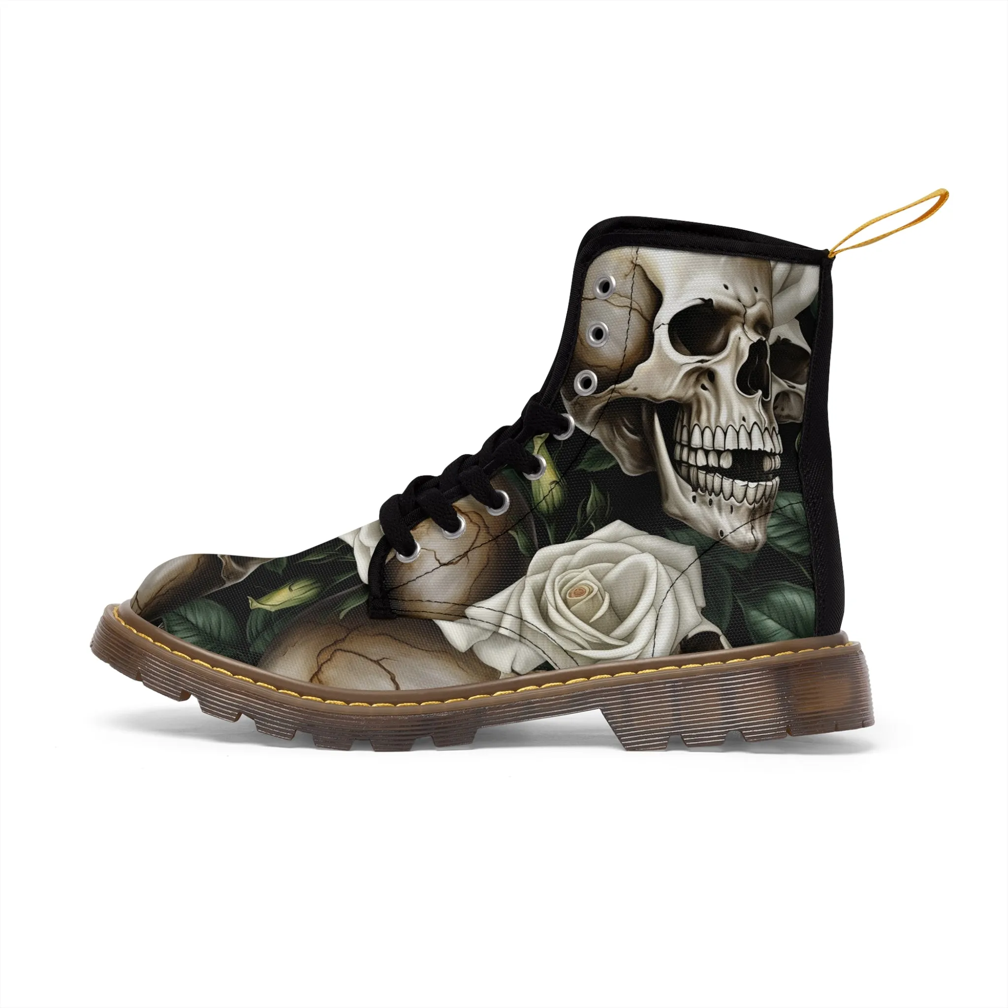 No 2 Gothic Skull and White Roses Canvas Boots AOP