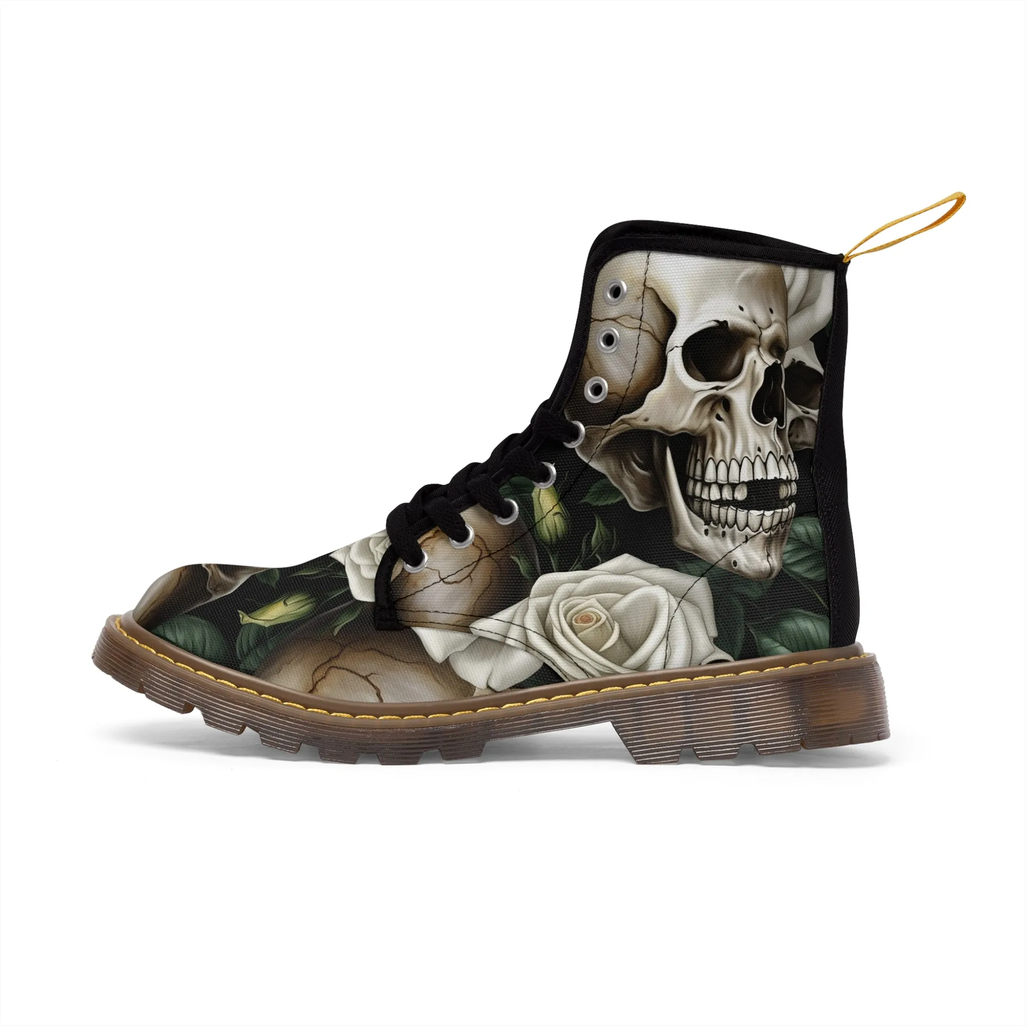 No 2 Gothic Skull and White Roses Canvas Boots AOP