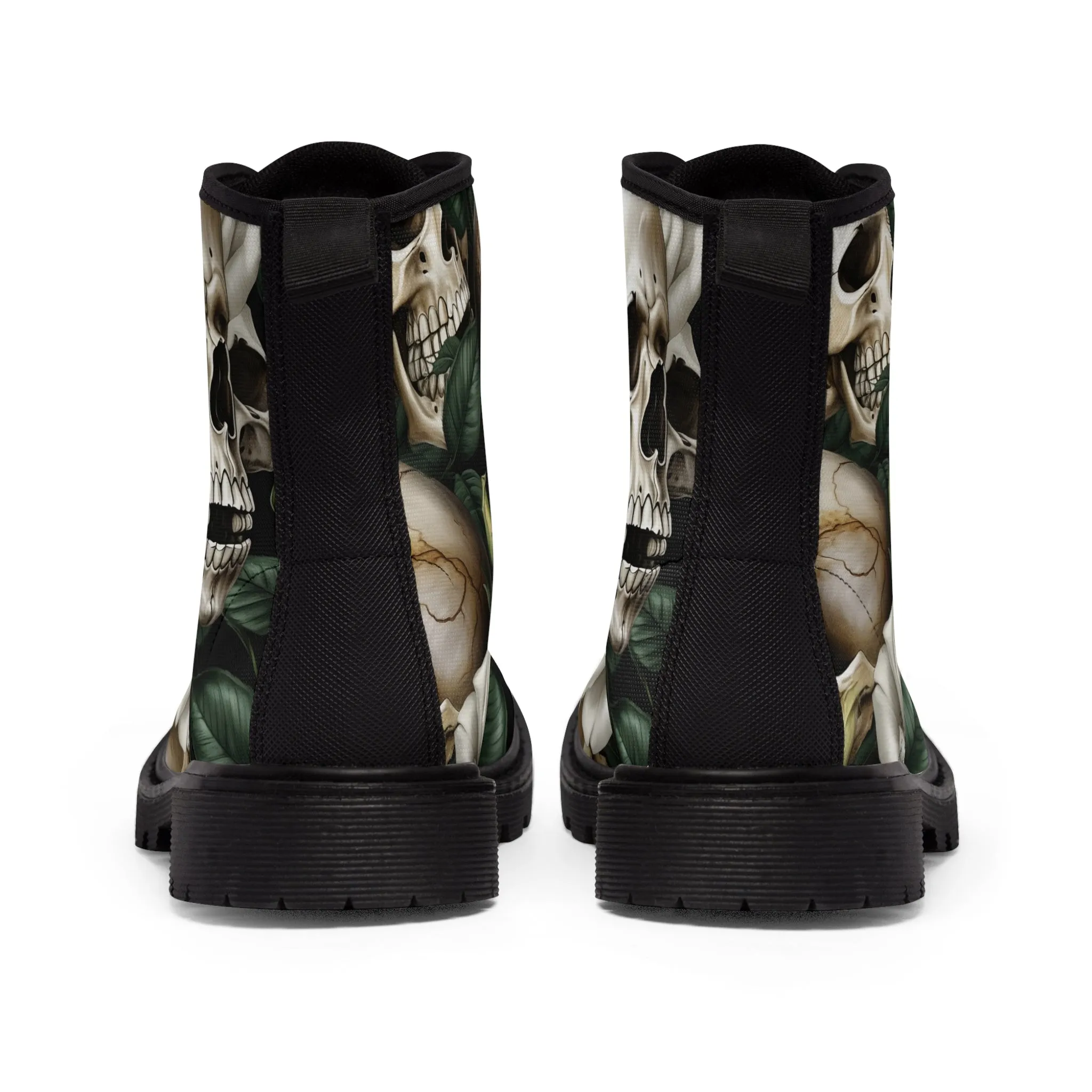 No 2 Gothic Skull and White Roses Canvas Boots AOP