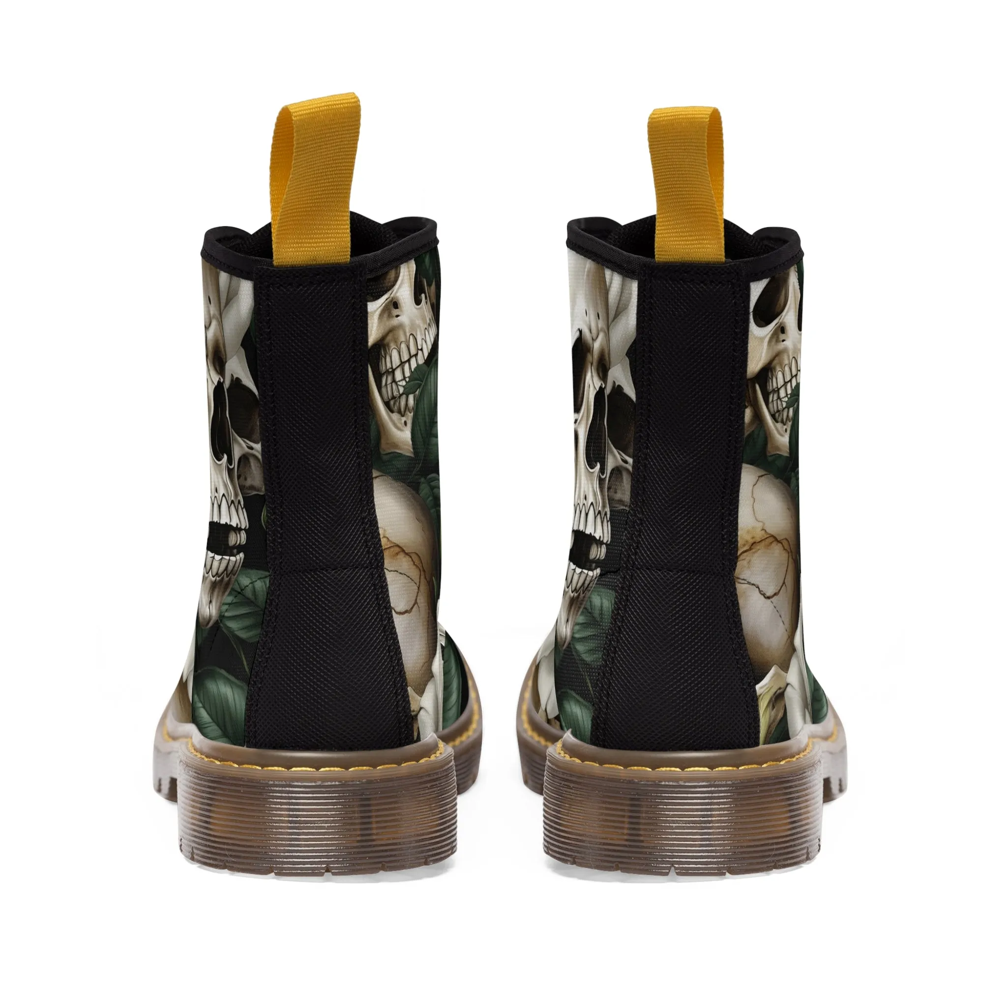 No 2 Gothic Skull and White Roses Canvas Boots AOP