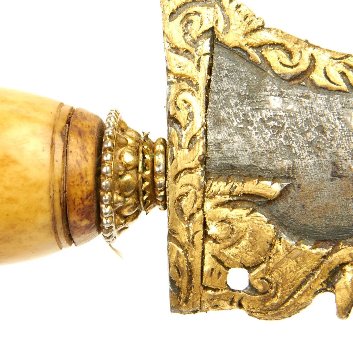 Original Indonesian Dutch East Indies Gold and Ruby Inlay Kris Dagger Circa 1820