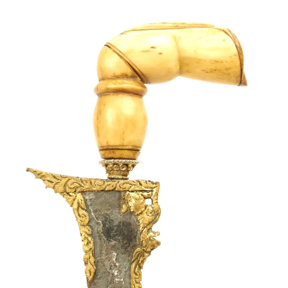 Original Indonesian Dutch East Indies Gold and Ruby Inlay Kris Dagger Circa 1820