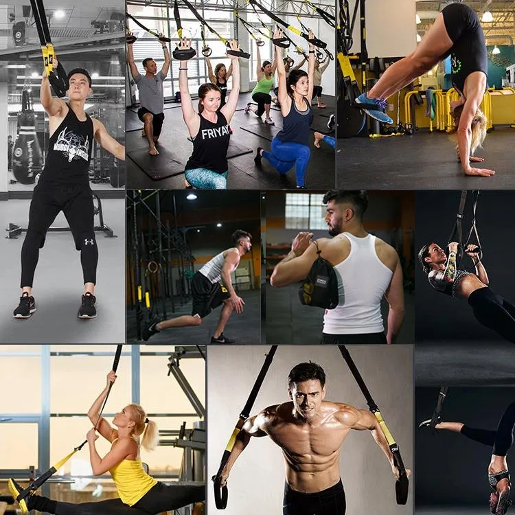 P3-2 Adjustable Fitness Exercise Hanging Pulling Rope TRP3X Wall Pulley Yoga Belt, Main Belt: 1.4m, 1.9m After Adjusted, Sports Version (Black Yellow)