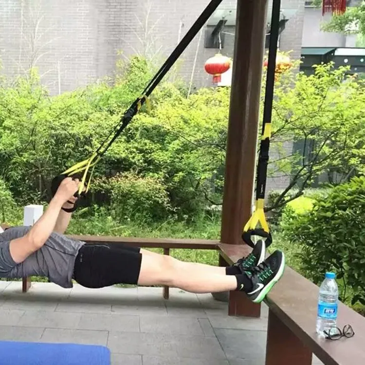 P3-2 Adjustable Fitness Exercise Hanging Pulling Rope TRP3X Wall Pulley Yoga Belt, Main Belt: 1.4m, 1.9m After Adjusted, Sports Version (Black Yellow)