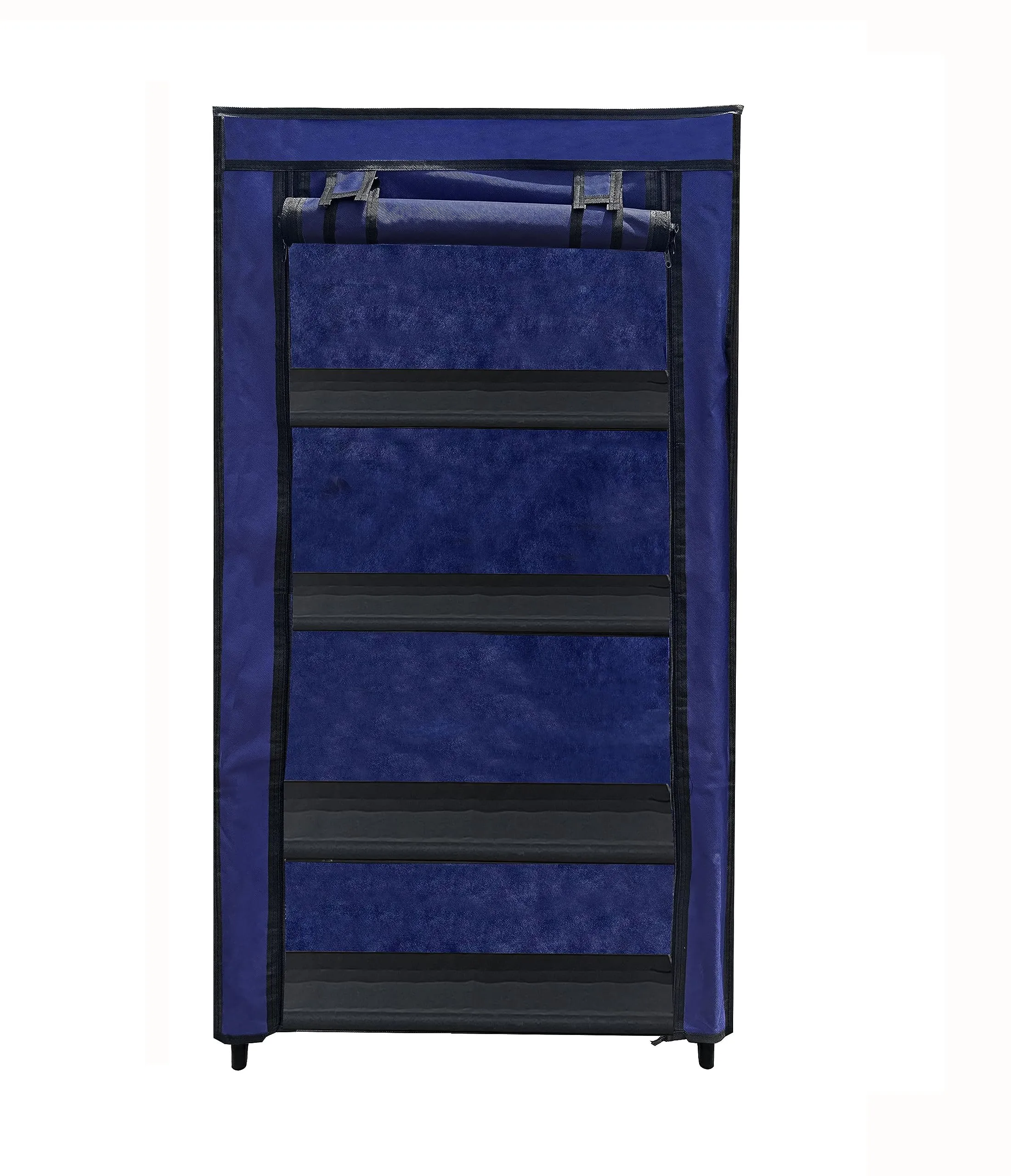 PHILOSHOP - 10 Inch & 4 Layer Shoe Rack For Home With Non Woven Fabric Cover| Chappal Stand| Shoes Stand| Dark Blue, Metal