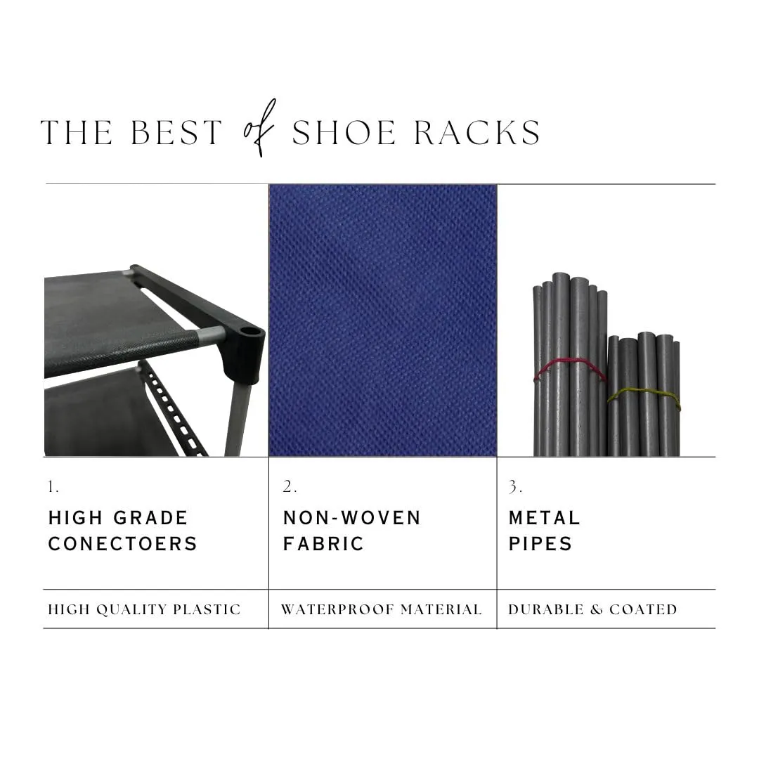 PHILOSHOP - 10 Inch & 4 Layer Shoe Rack For Home With Non Woven Fabric Cover| Chappal Stand| Shoes Stand| Dark Blue, Metal