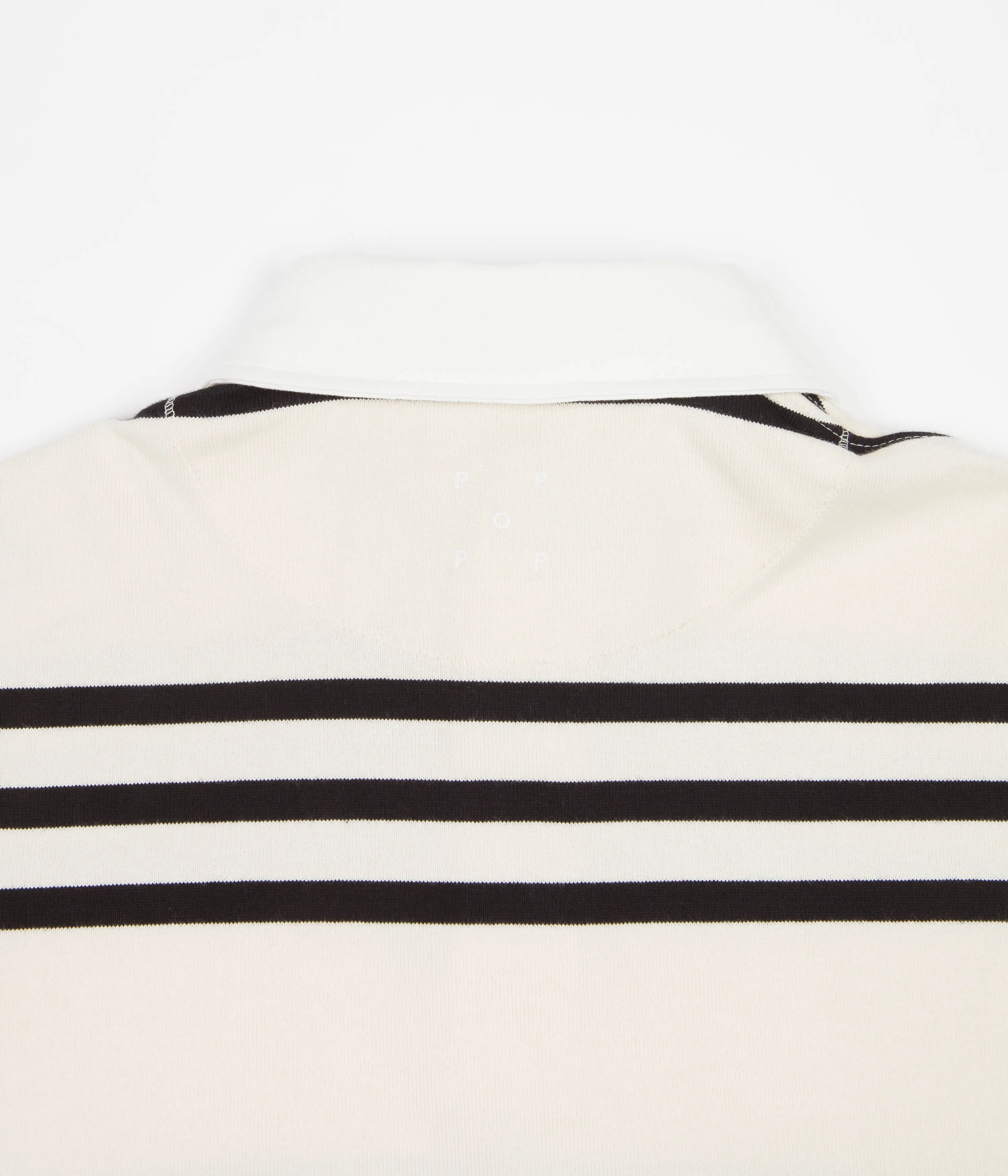 Pop Trading Company Pub Striped Rugby Polo Shirt - Black / Off White