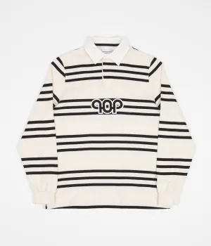 Pop Trading Company Pub Striped Rugby Polo Shirt - Black / Off White