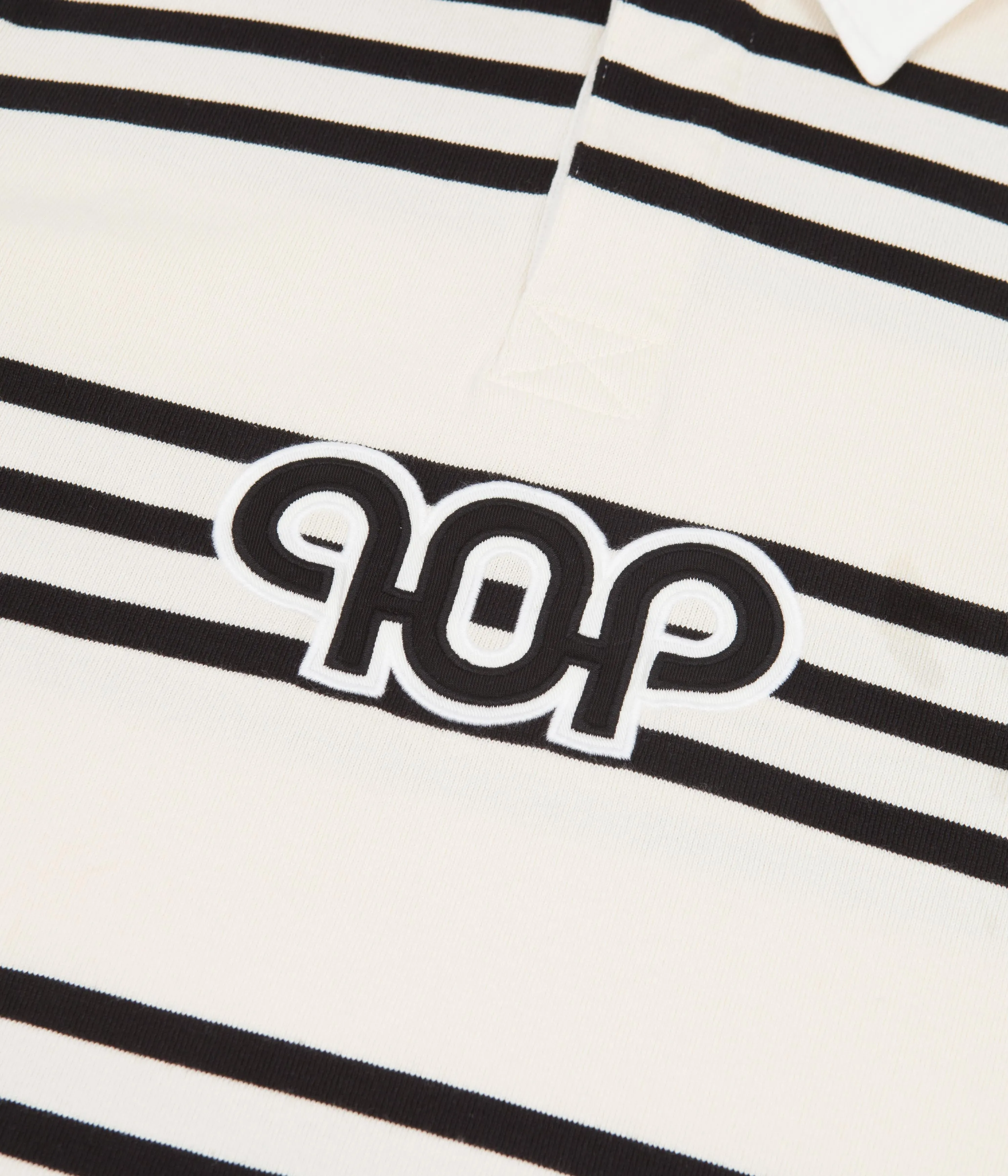 Pop Trading Company Pub Striped Rugby Polo Shirt - Black / Off White