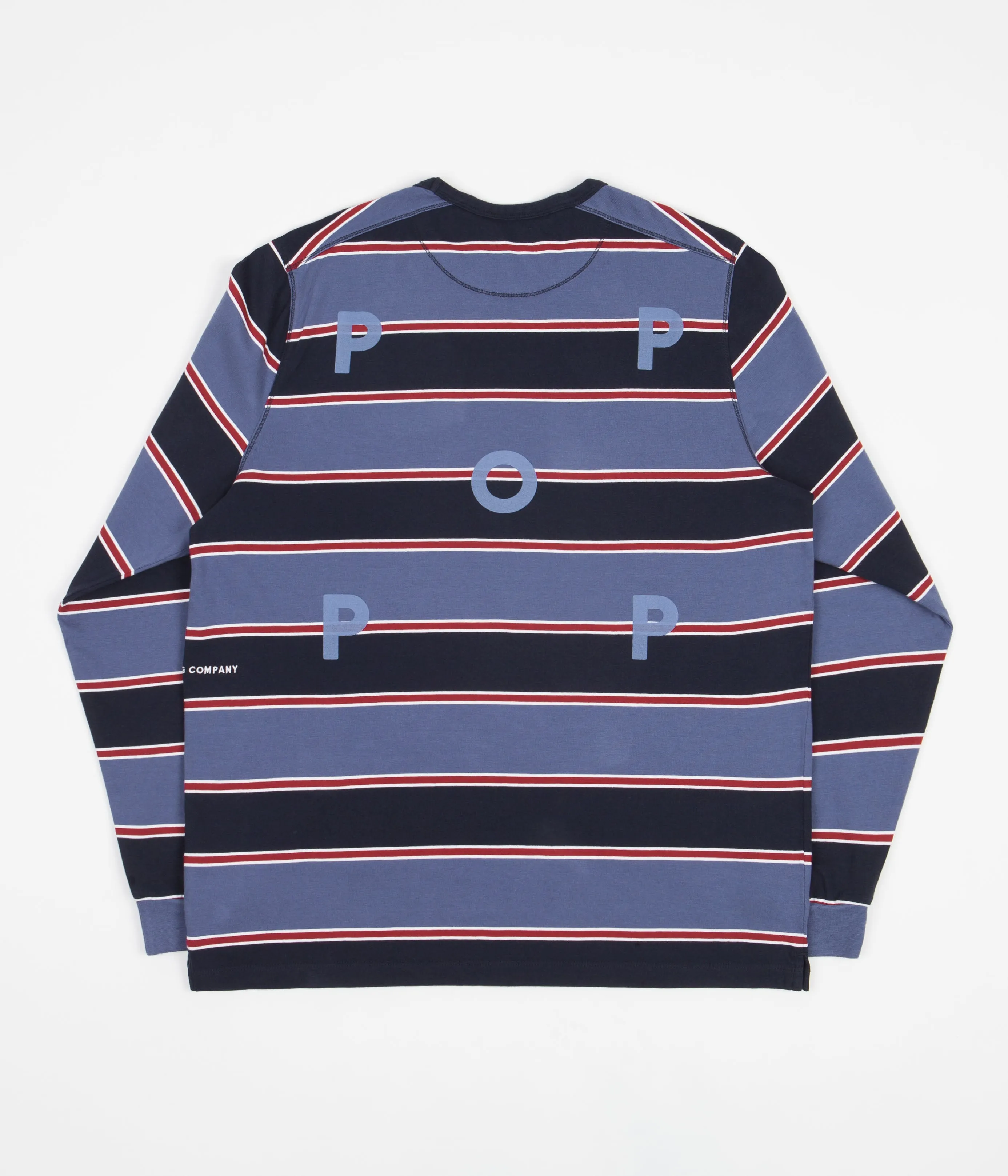 Pop Trading Company Striped Logo Long Sleeve T-Shirt - Coastal Fjord