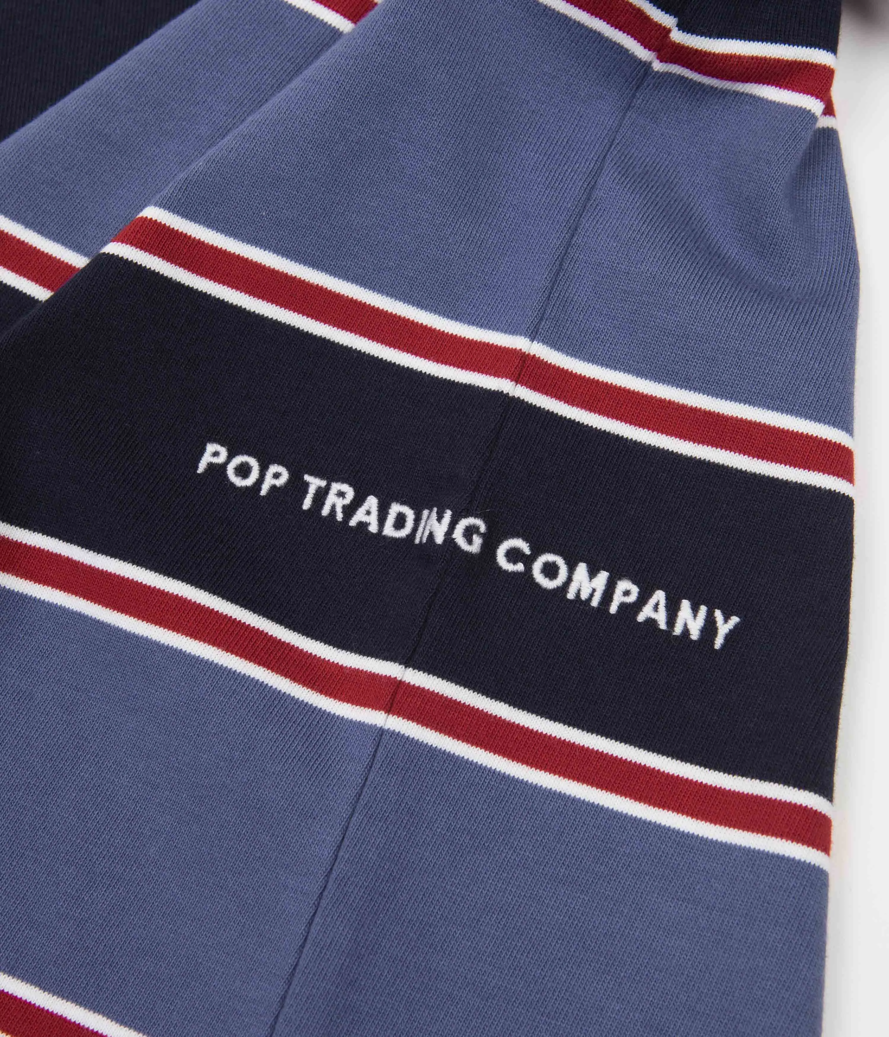 Pop Trading Company Striped Logo Long Sleeve T-Shirt - Coastal Fjord