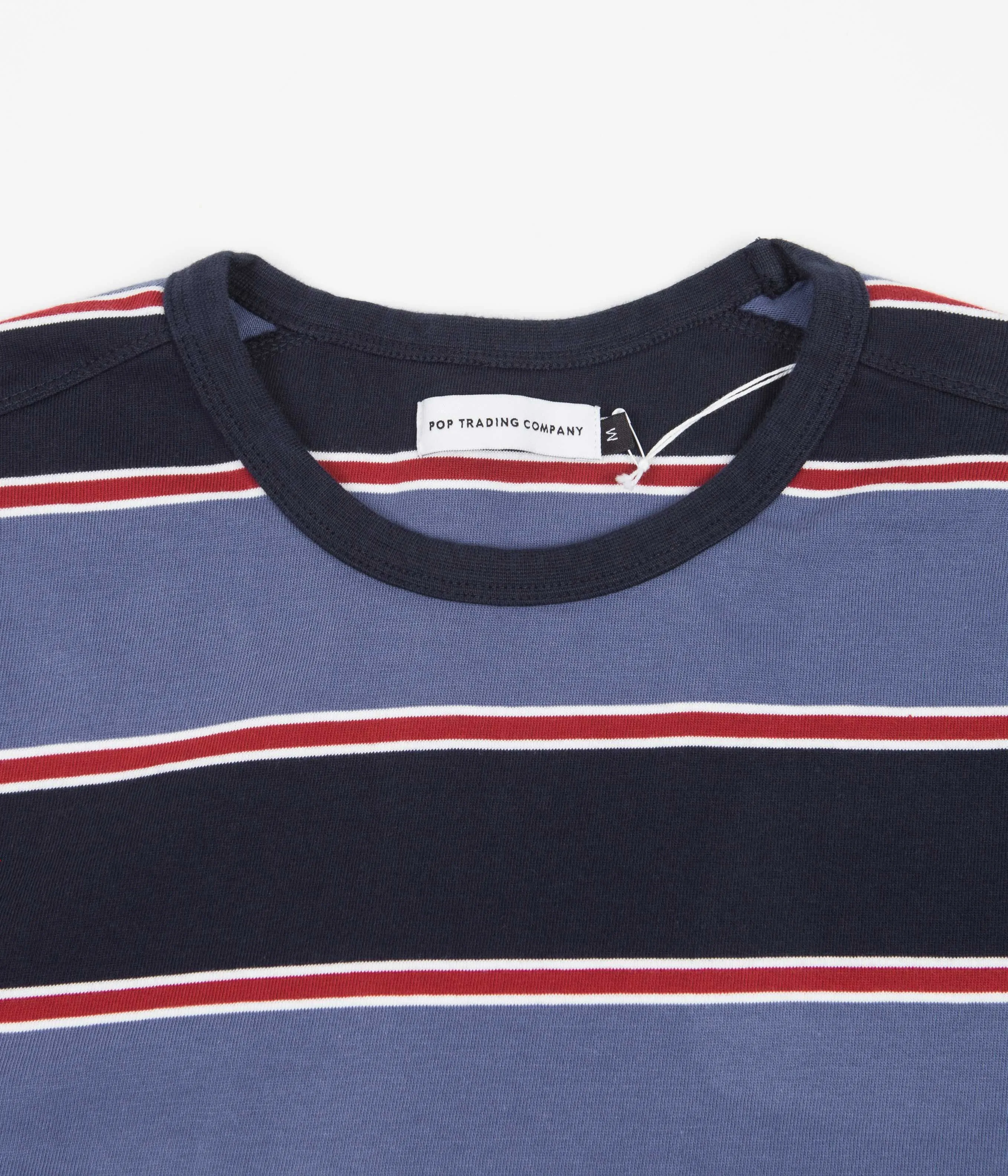 Pop Trading Company Striped Logo Long Sleeve T-Shirt - Coastal Fjord