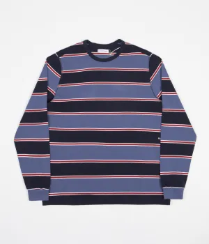 Pop Trading Company Striped Logo Long Sleeve T-Shirt - Coastal Fjord