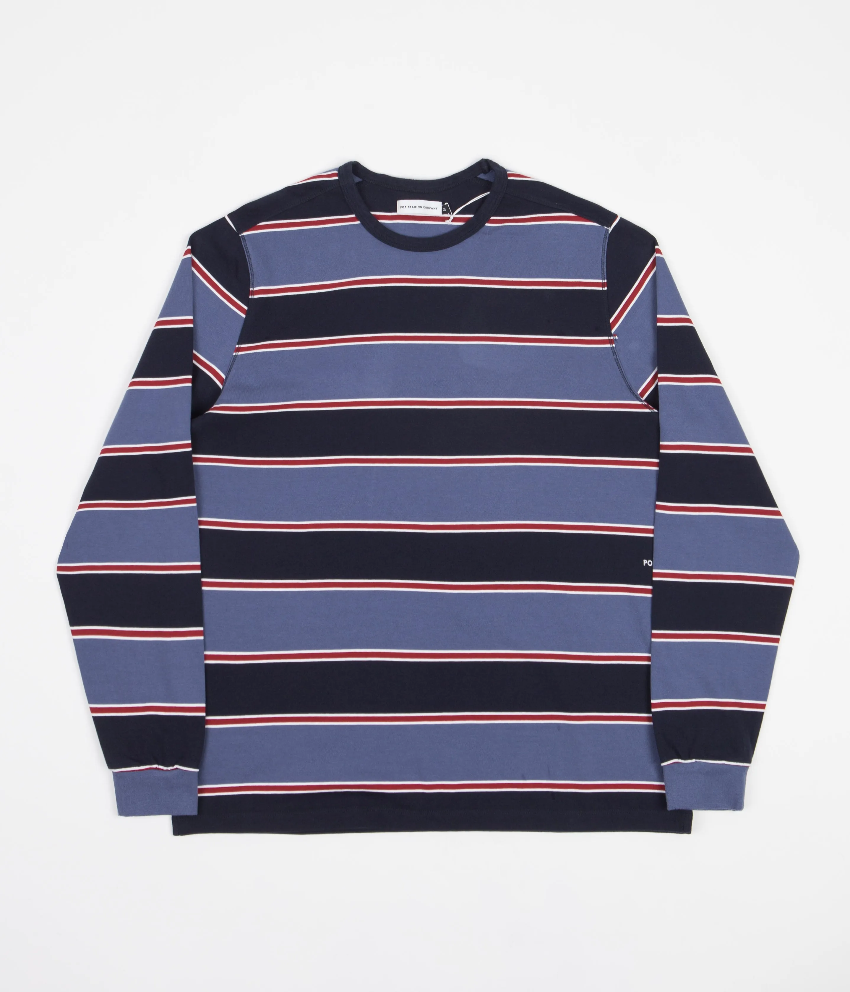 Pop Trading Company Striped Logo Long Sleeve T-Shirt - Coastal Fjord