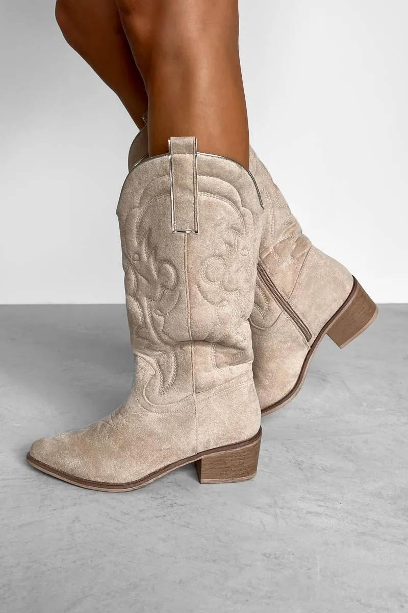 PORTLAND Cowboy Western Boots - Beige