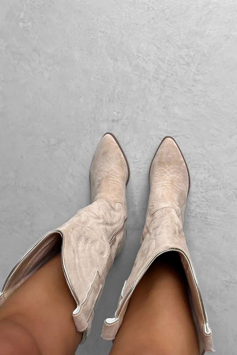 PORTLAND Cowboy Western Boots - Beige