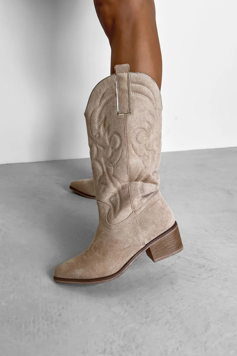 PORTLAND Cowboy Western Boots - Beige