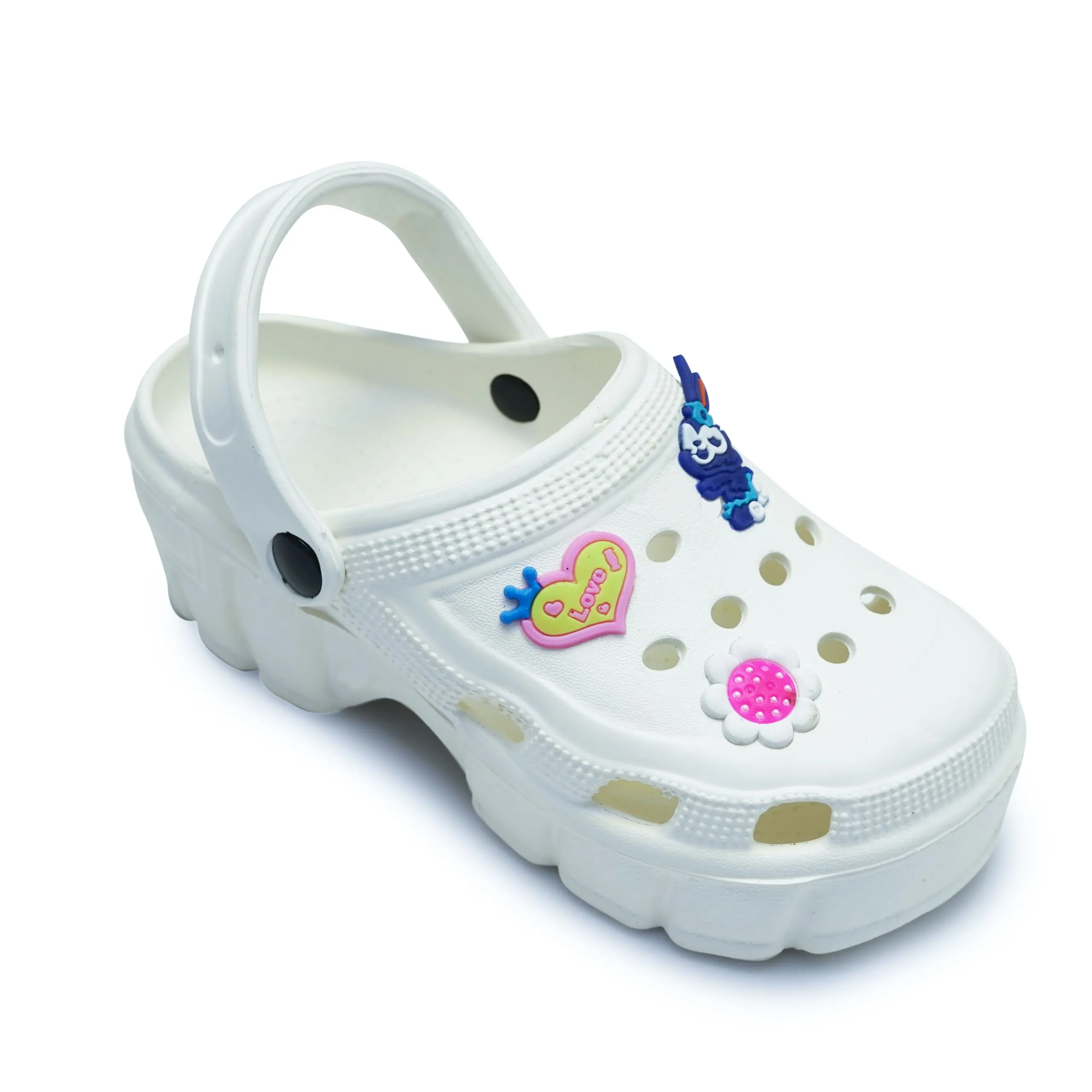Rabbite Sticker Women and Girls' Croc & Clogs Collection (White, 5)
