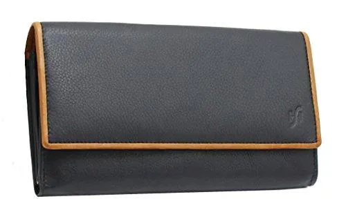 STARHIDE Womens RFID Blocking Soft Real Nappa Leather Long Flap Over Purse Multi Credit Card Holder 5505