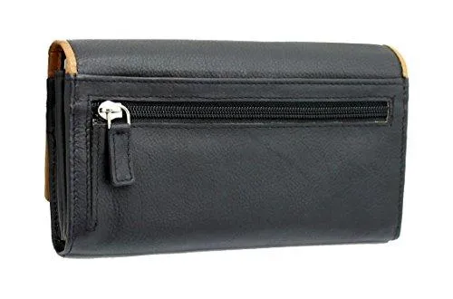 STARHIDE Womens RFID Blocking Soft Real Nappa Leather Long Flap Over Purse Multi Credit Card Holder 5505