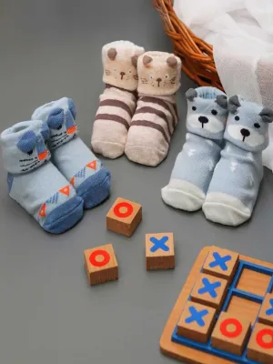 Tiny Explorers - Adorable Animal-Themed Anti-skid Socks for Baby Boys