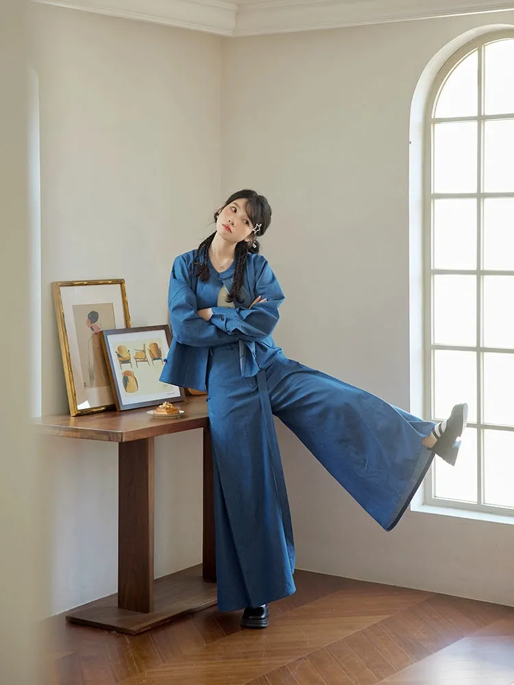 Walking After Midnight 午夜行走 Modernized Daily Cotton Tang Song Pantsuit Set